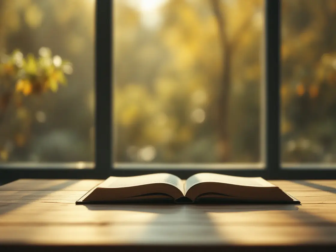 A warm bright library and coworking space with wooden tables